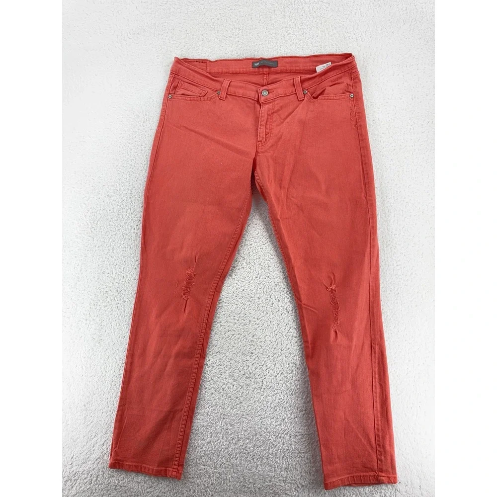 Levis 524 Too Superlow Jeans‎ Womens 17M Red Distressed Slim Fit Stretch Denim